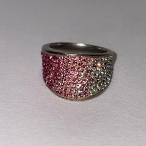 Elegant Pink and Silver Crystal Ring